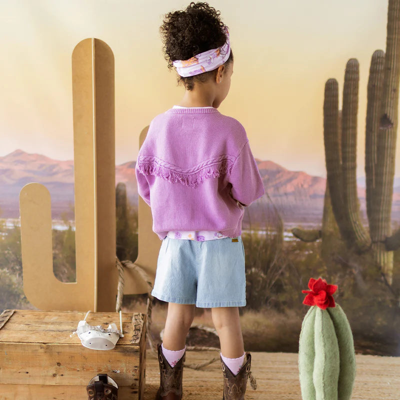Purple knit cardigan with star patterns, child