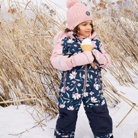 One Piece Play Snowsuit Printed Navy Flowers