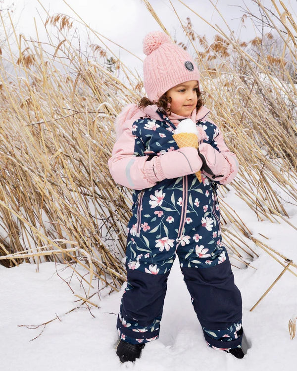One Piece Play Snowsuit Printed Navy Flowers