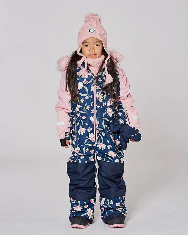 One Piece Play Snowsuit Printed Navy Flowers
