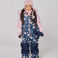 One Piece Play Snowsuit Printed Navy Flowers