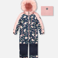 One Piece Play Snowsuit Printed Navy Flowers