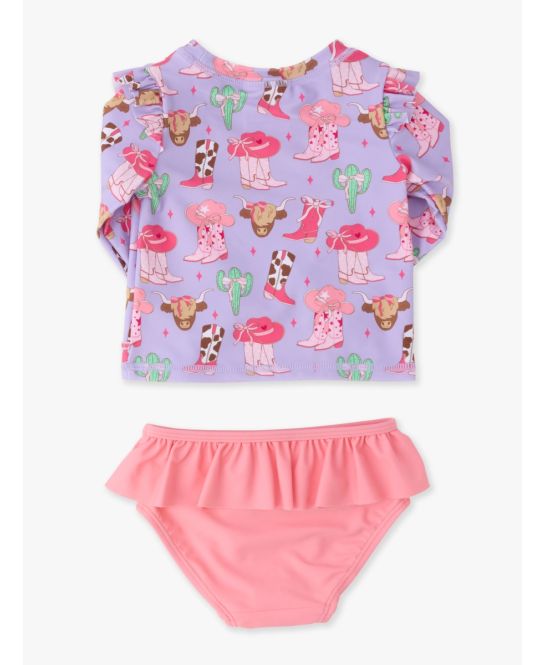 Girls Howdy Darlin’ Flutter Long Sleeve Rash Guard Skirted 2-Piece Swimsuit
