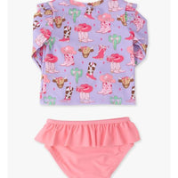 Girls Howdy Darlin’ Flutter Long Sleeve Rash Guard Skirted 2-Piece Swimsuit