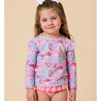 Girls Howdy Darlin’ Flutter Long Sleeve Rash Guard Skirted 2-Piece Swimsuit