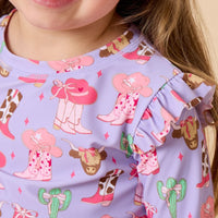 Girls Howdy Darlin’ Flutter Long Sleeve Rash Guard Skirted 2-Piece Swimsuit
