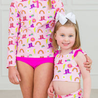Girls Cowgirl Cutie Racerback Flutter Tankini 2-Piece Swimsuit