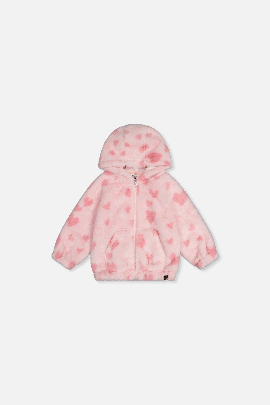 Baby Hooded Full Zip Faux Fur Jacket Pink With Hearts