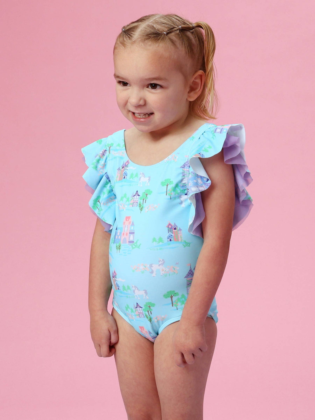 Girls Once Upon a Castle Butterfly Sleeve One Piece Swimsuit