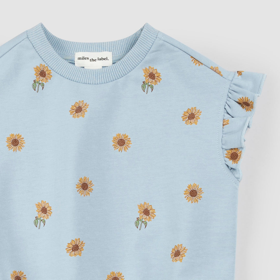 Sunflower Print on Celestial Blue Top