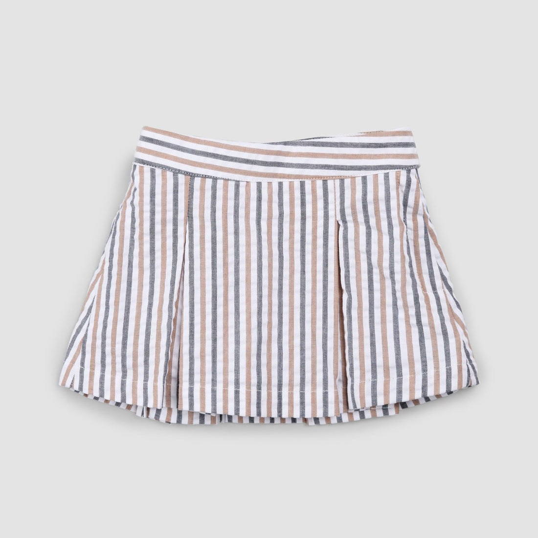 Rosewood & Navy Striped Seersucker Skort
