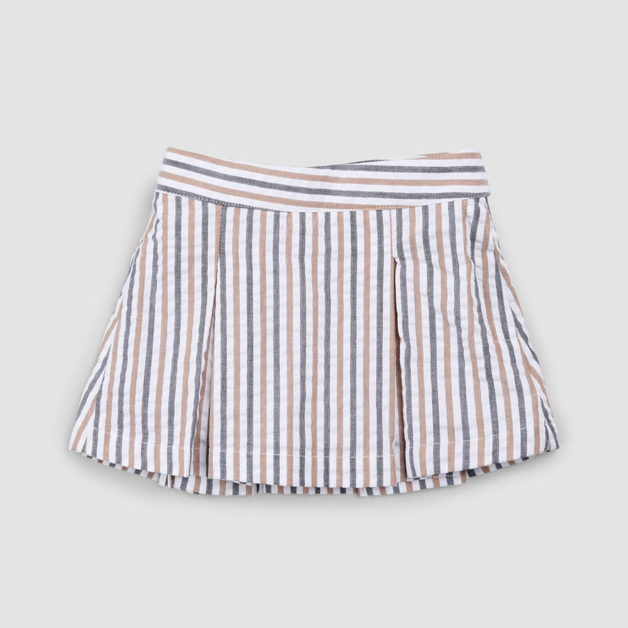 Rosewood & Navy Striped Seersucker Skort