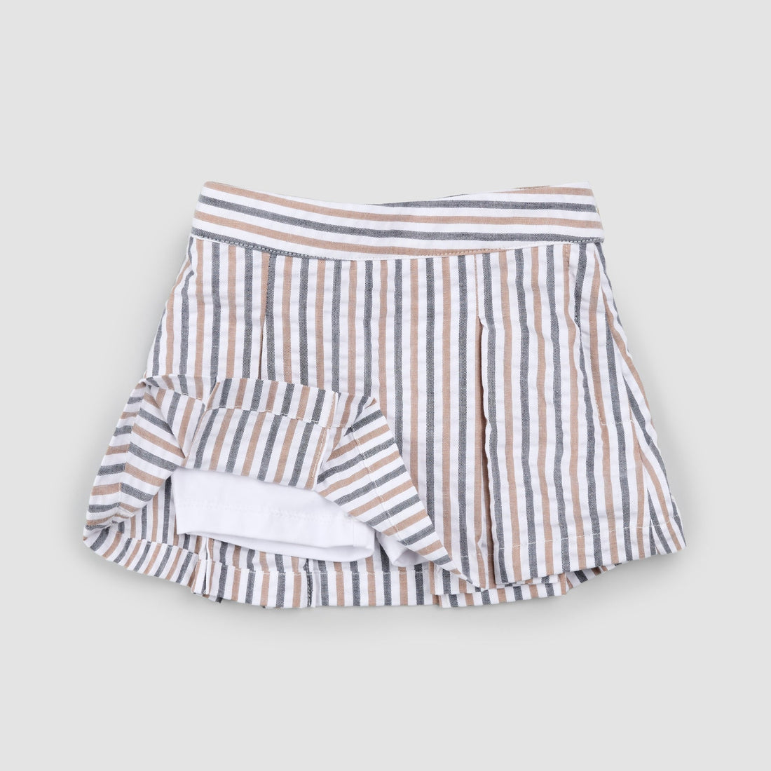 Rosewood & Navy Striped Seersucker Skort