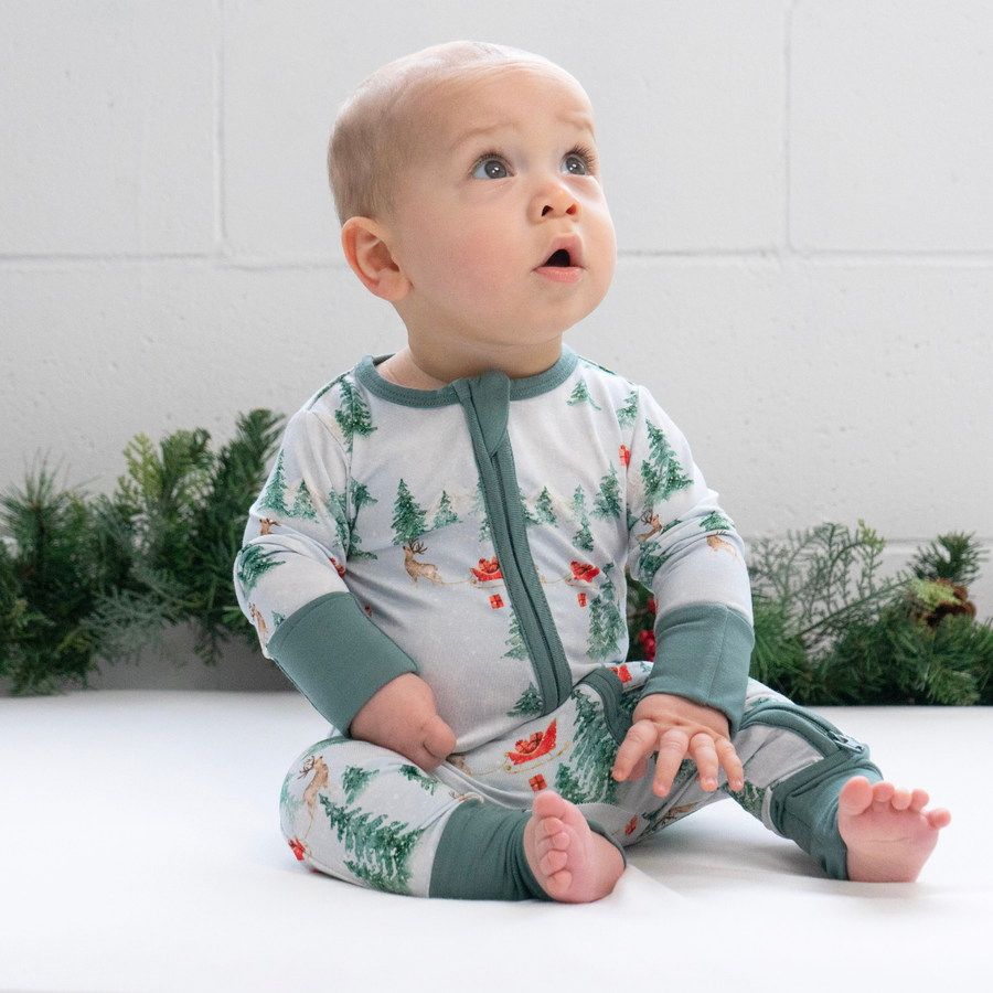 Footless Sleeper with Fold-over Cuffs - Sleigh Ride