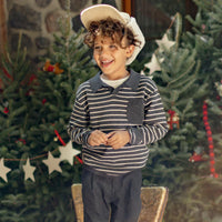 GRAY STRIPED KNIT POLO SHIRT, CHILD