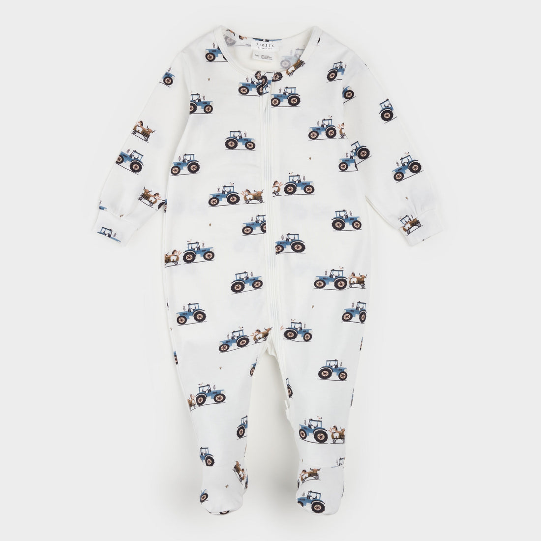 Tractor Ride Print on Off-White LunaKnit Sleeper