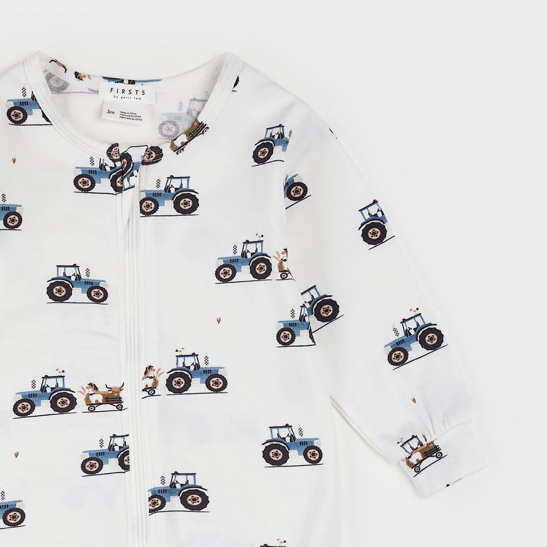 Tractor Ride Print on Off-White LunaKnit Sleeper