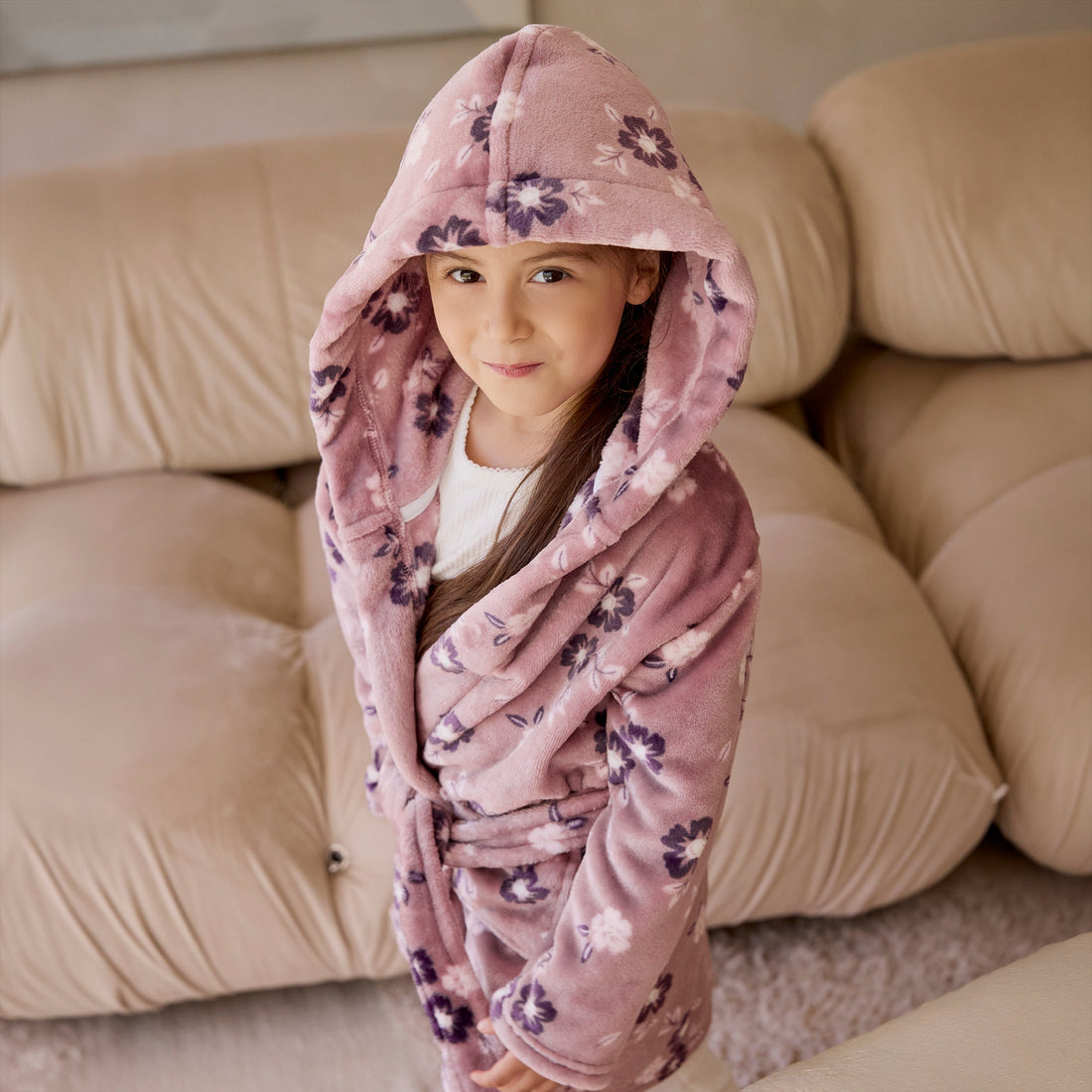 Floral Print on Twilight Plush Robe