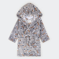Slapstick Print on Indigo Plush Robe