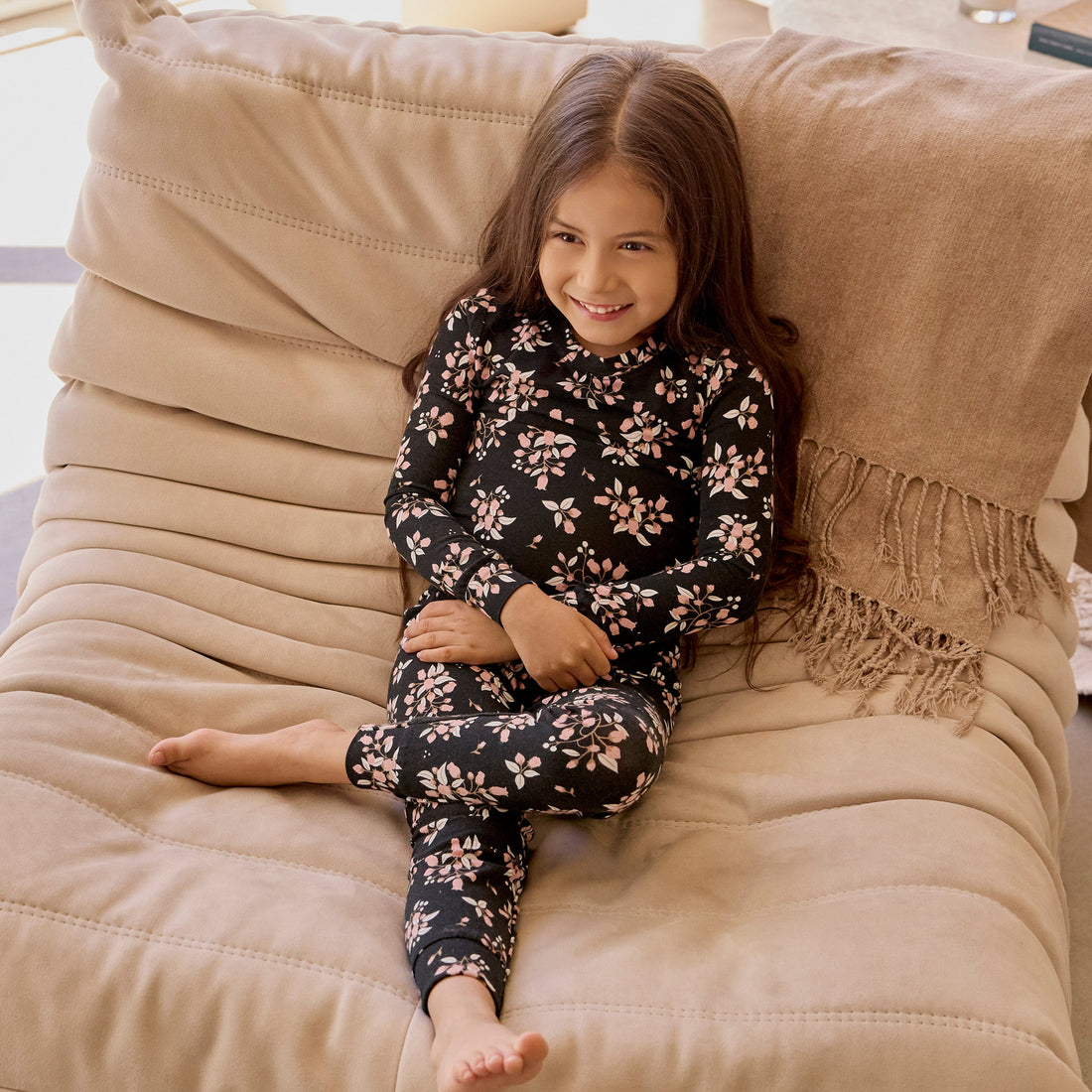 Vintage Rosebud Print on Black LunaKnit PJ Set