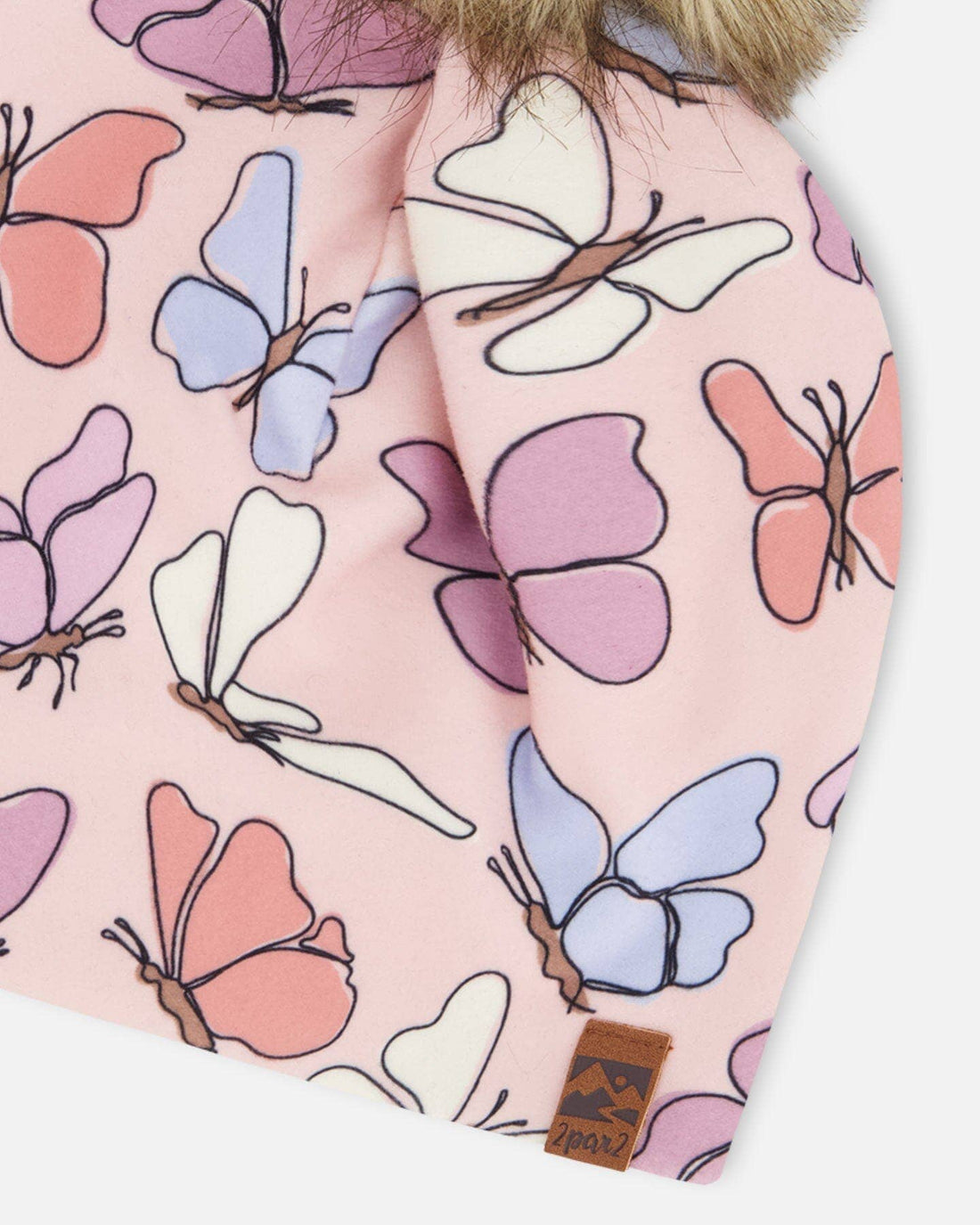 Stretch Jersey Hat Pink Printed Butterflies With Pompom