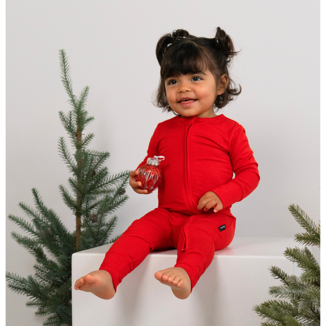 Footless Sleeper with Fold-over Cuffs - Santa Red