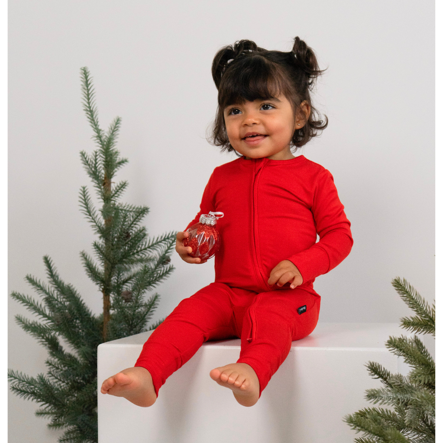 Footless Sleeper with Fold-over Cuffs - Santa Red