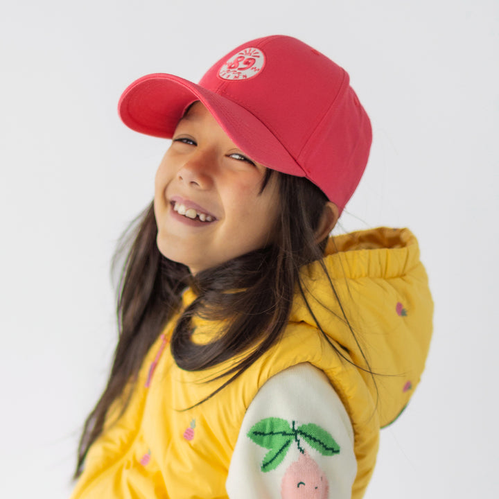 PINK CAP WITH ROUNDED PEAK AND EMBROIDERY, CHILD