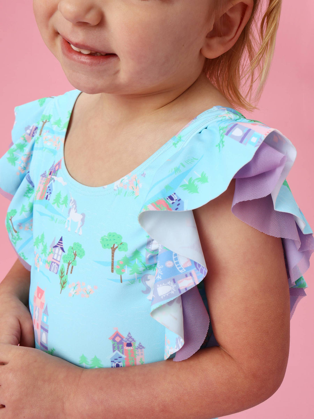 Girls Once Upon a Castle Butterfly Sleeve One Piece Swimsuit