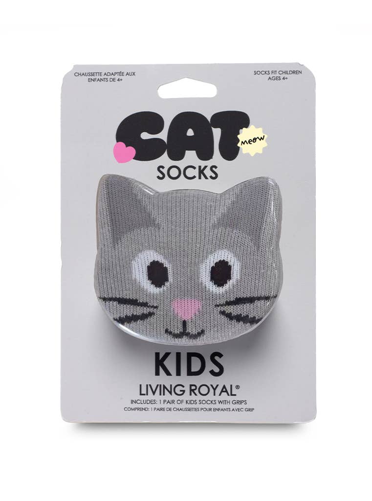 3D Packaged Crew Socks - Kids - Kitty Cat - Gray