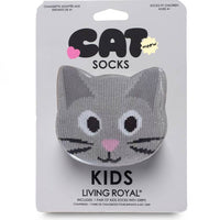 3D Packaged Crew Socks - Kids - Kitty Cat - Gray
