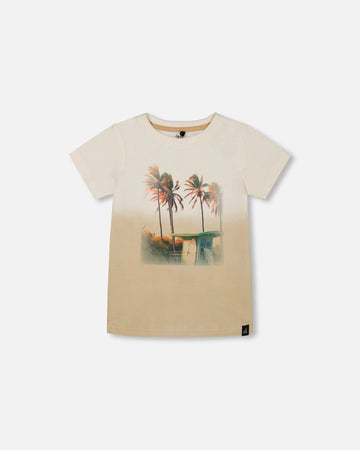 Short Sleeve Organic Cotton Graphic Tee Gradient White And Beige
