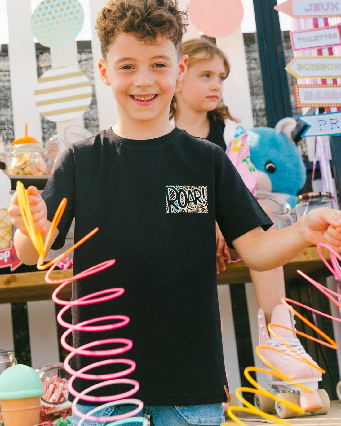 Organic Cotton Graphic Tee Black And Multicolored Dino