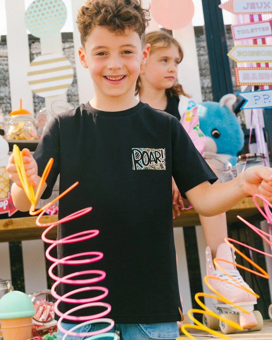 Organic Cotton Graphic Tee Black And Multicolored Dino