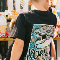 Organic Cotton Graphic Tee Black And Multicolored Dino