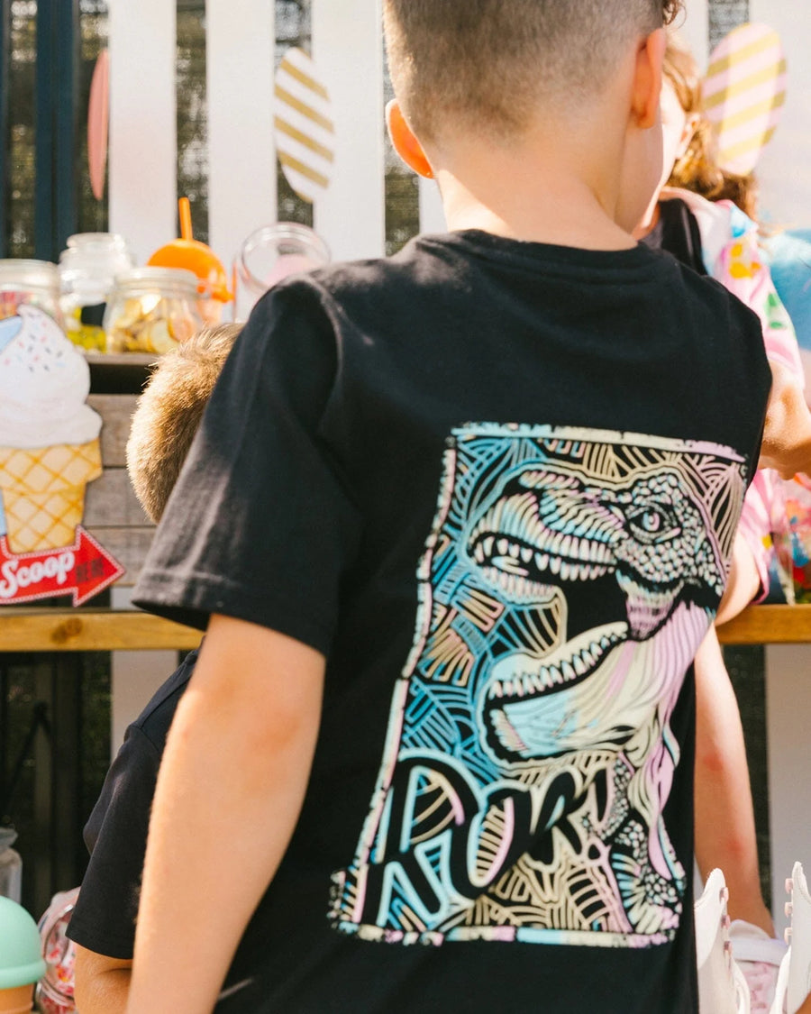 Organic Cotton Graphic Tee Black And Multicolored Dino
