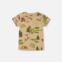 Printed Organic Cotton Tee Camping Beige