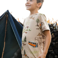 Printed Organic Cotton Tee Camping Beige