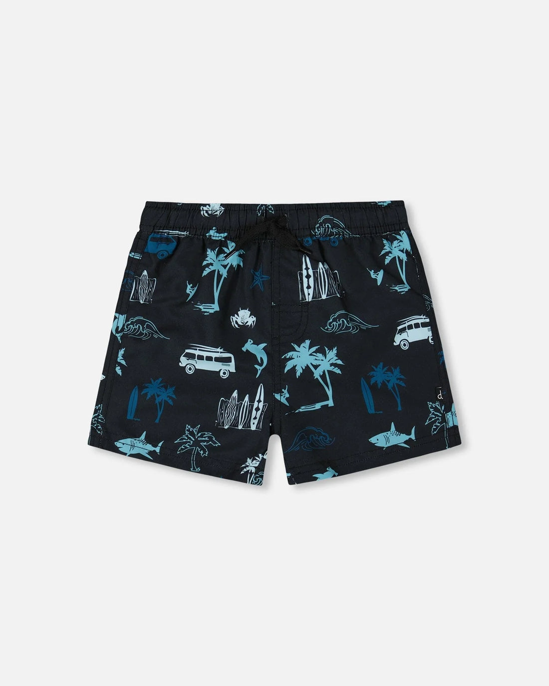 Printed Swim Trunks Light Blue Beach On Black
