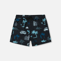 Printed Swim Trunks Light Blue Beach On Black