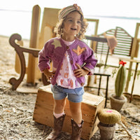 Purple knit cardigan with star patterns, baby