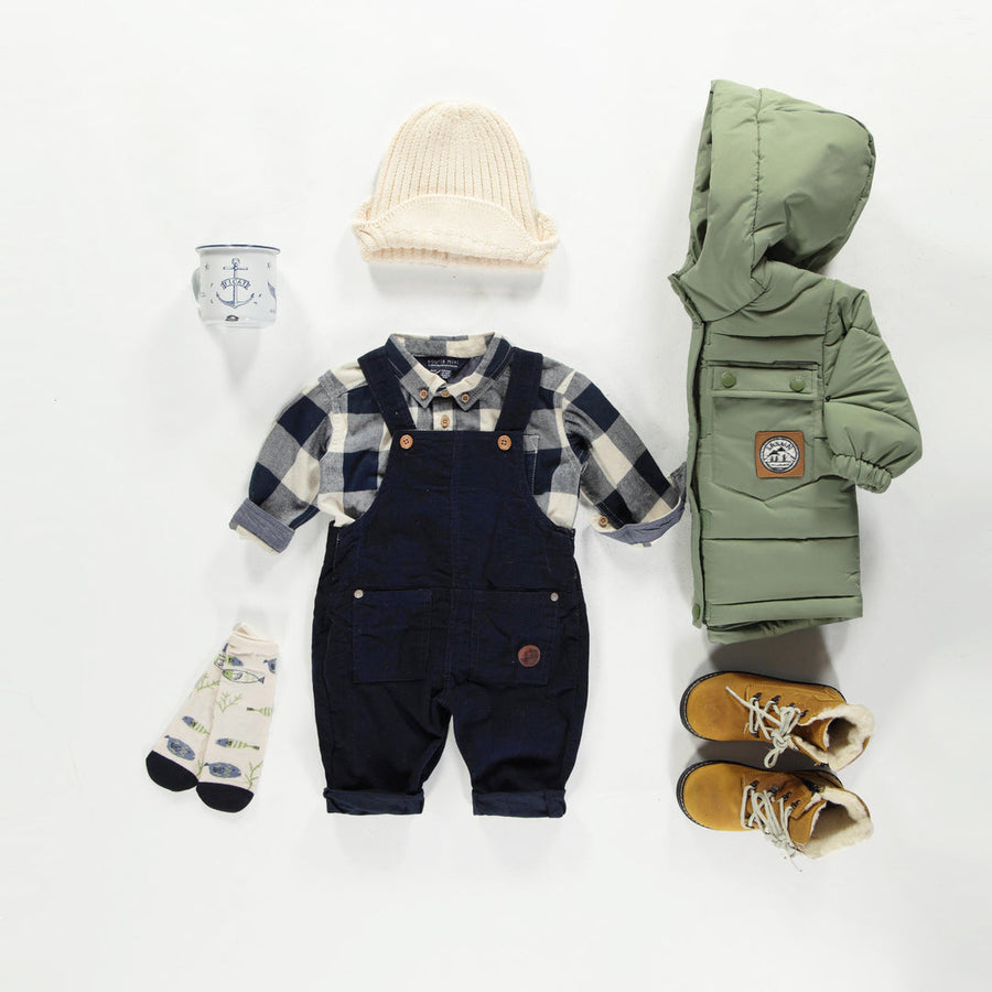 NAVY AND CREAM PLAID SHIRT IN FLANNEL, BABY