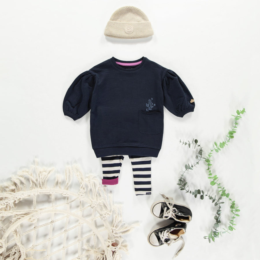 REVERSIBLE STRIPED NAVY AND CREAM LEGGING IN JERSEY, BABY