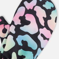 Mid-Season Mittens In Recycled Polyester Black Animal Print