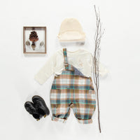 LOOSE FIT GREEN AND BROWN CHECKERED OVERALLS IN FLANNEL, BABY
