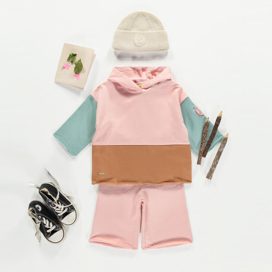 PINK HOODIE WITH COLOR BLOCK IN FRENCH TERRY, BABY