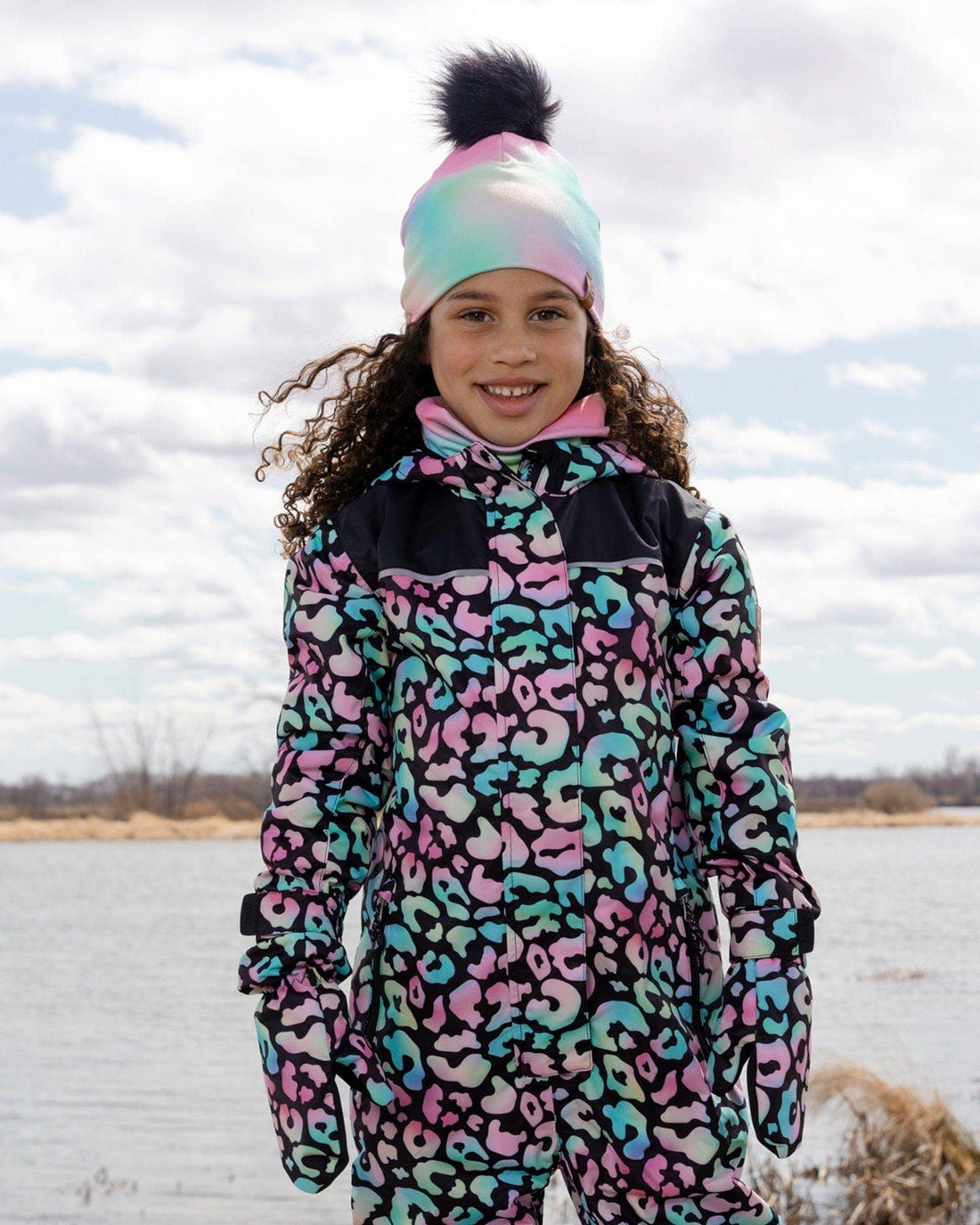 Mid-Season Mittens In Recycled Polyester Black Animal Print