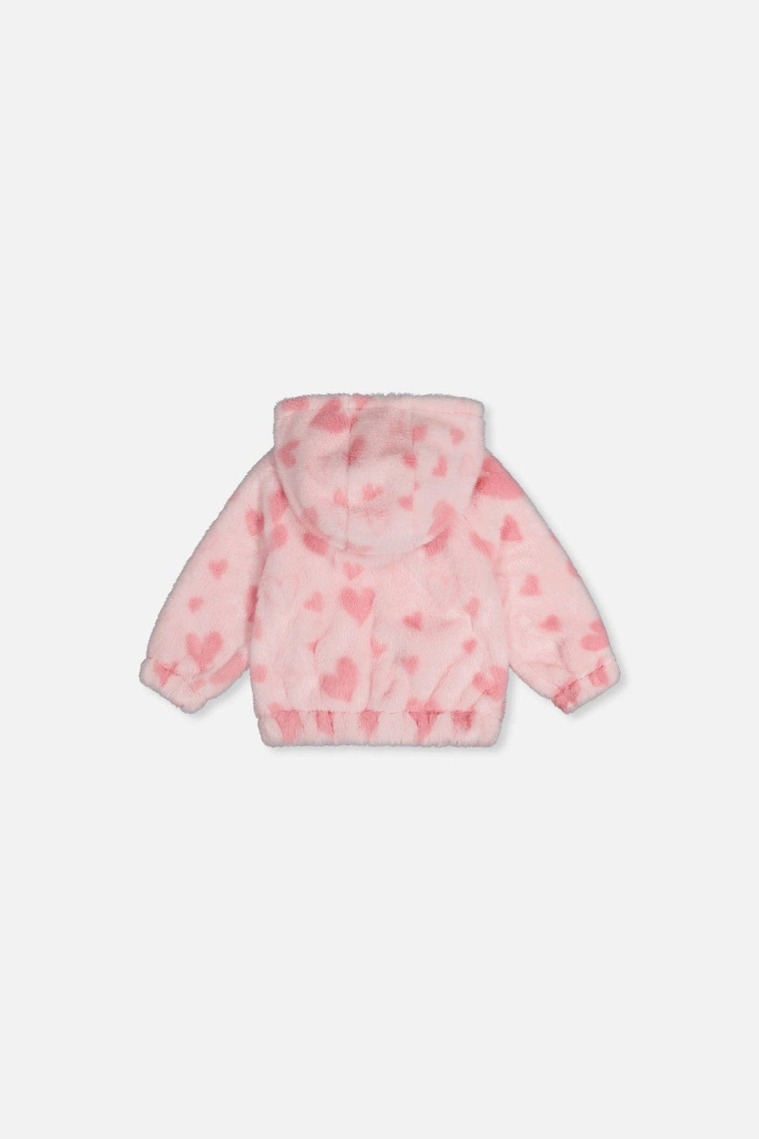 Baby Hooded Full Zip Faux Fur Jacket Pink With Hearts