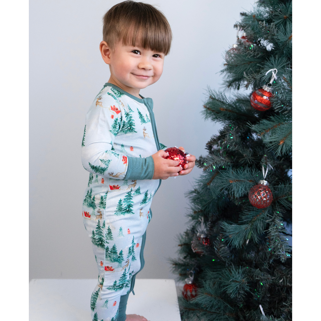 Footless Sleeper with Fold-over Cuffs - Sleigh Ride