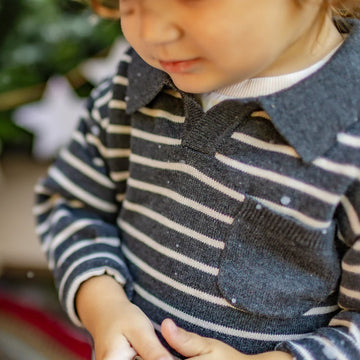 GRAY STRIPED KNIT POLO SHIRT, BABY